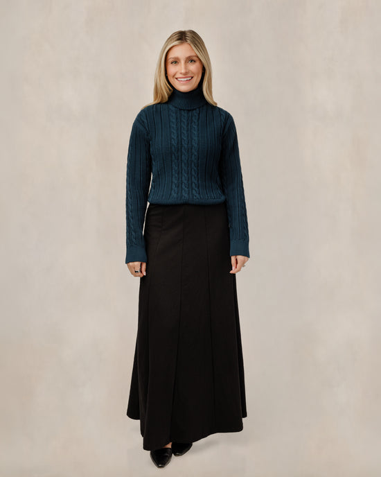 Teal Lace Up Back Cable Knit Turtleneck