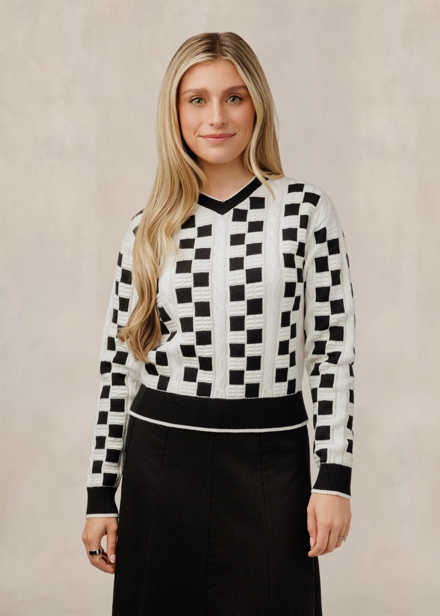 Black & White Textured Geometric Sweater