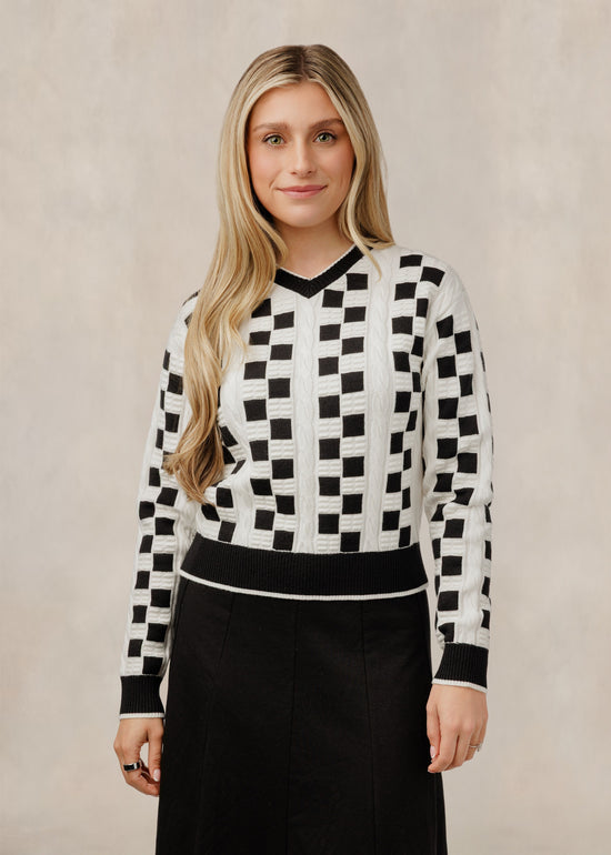 Black & White Textured Geometric Sweater