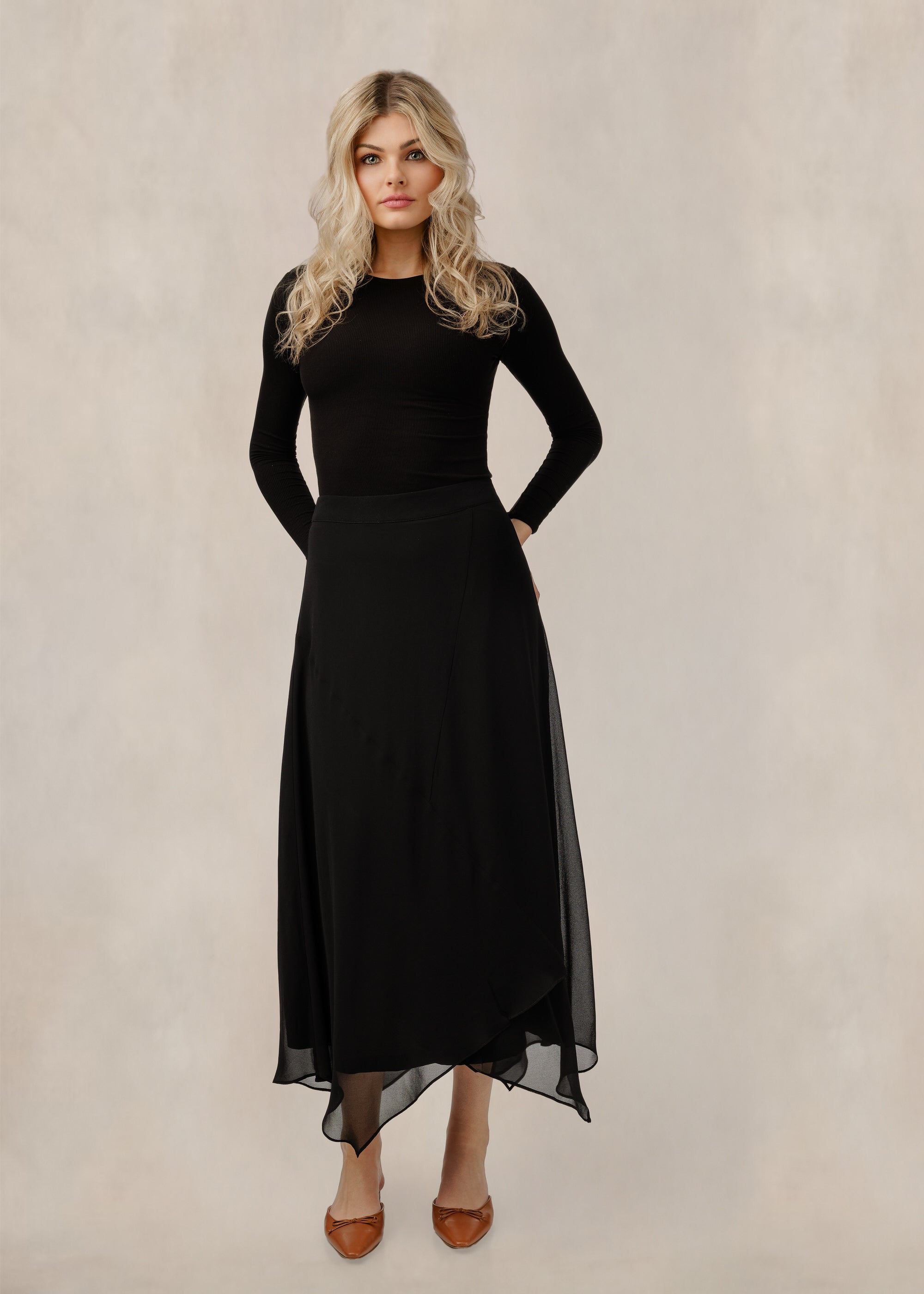 Black Asymmetrical Chiffon Skirt
