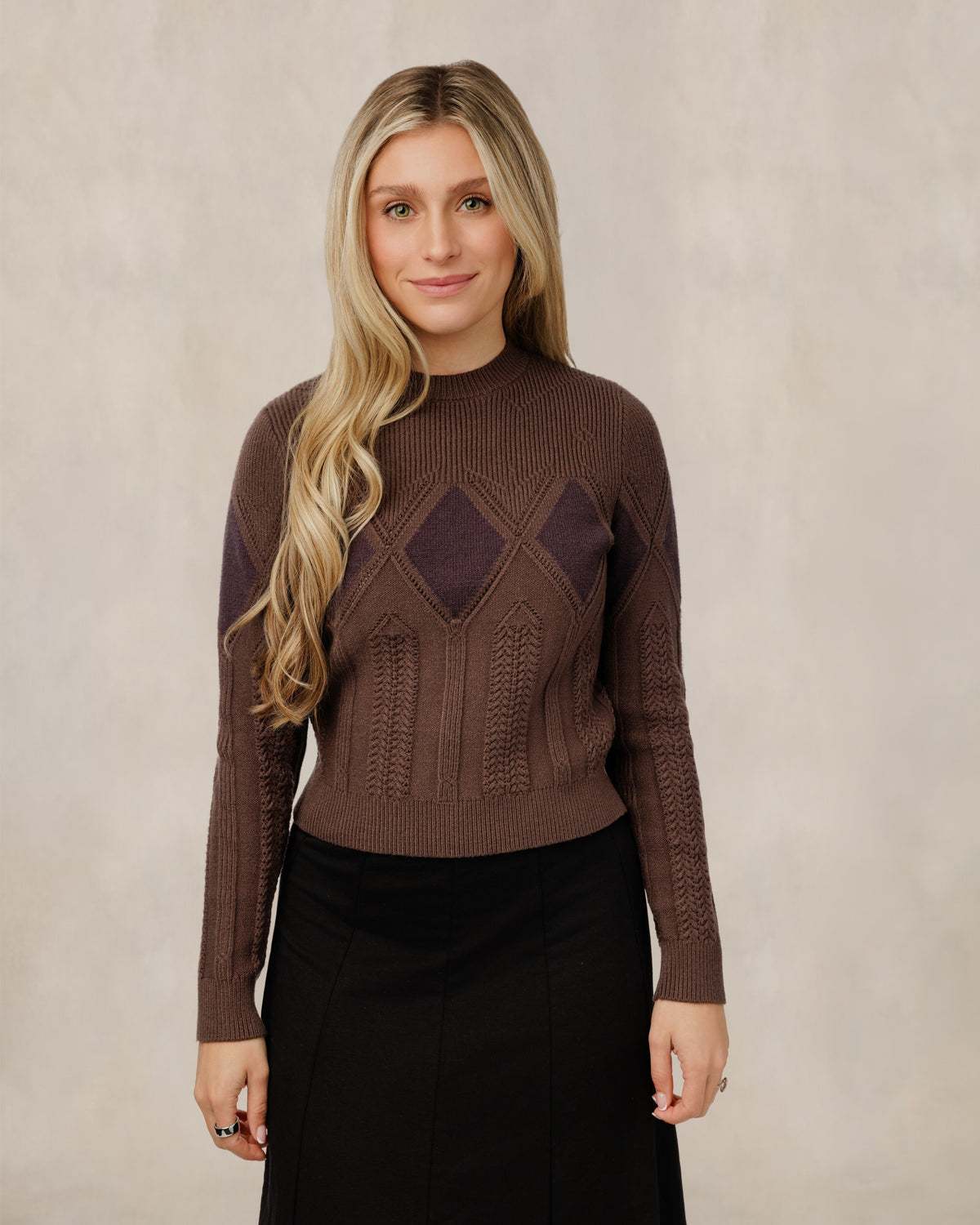 Brown Argyle Knit Sweater