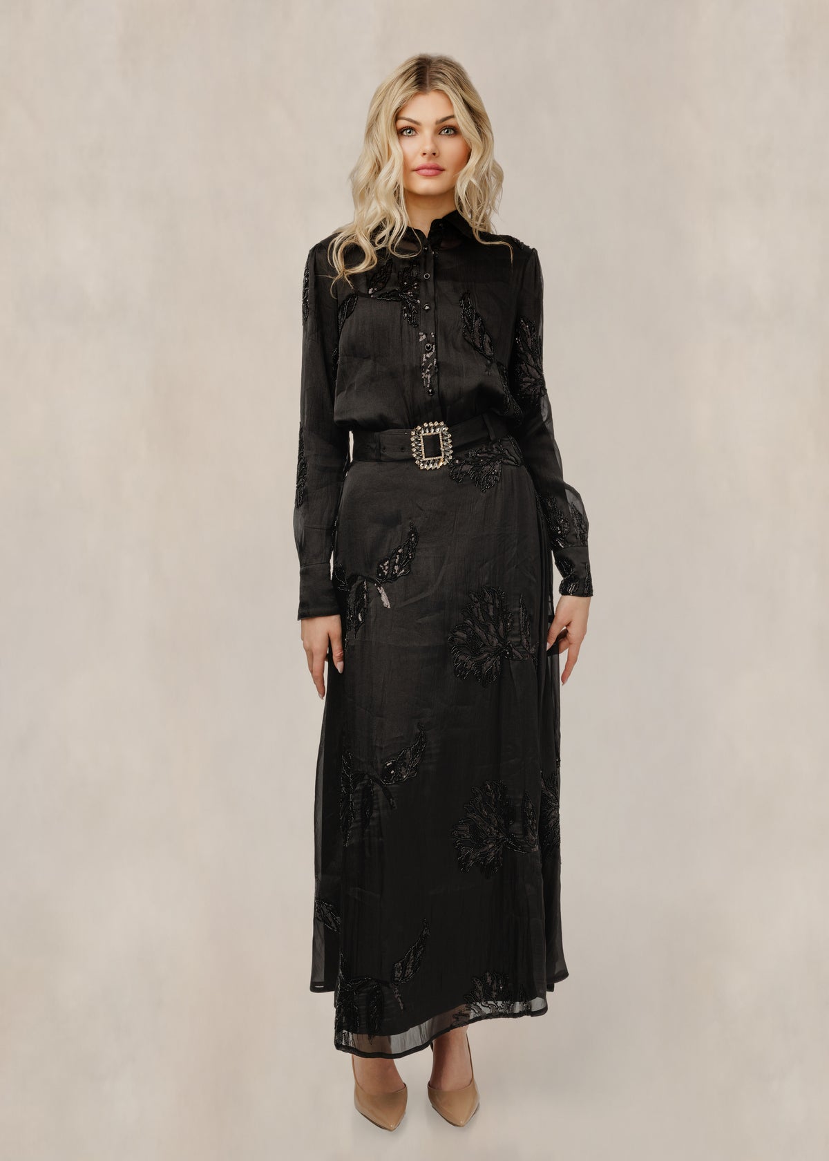Black Bedazzled Chiffon Blouse