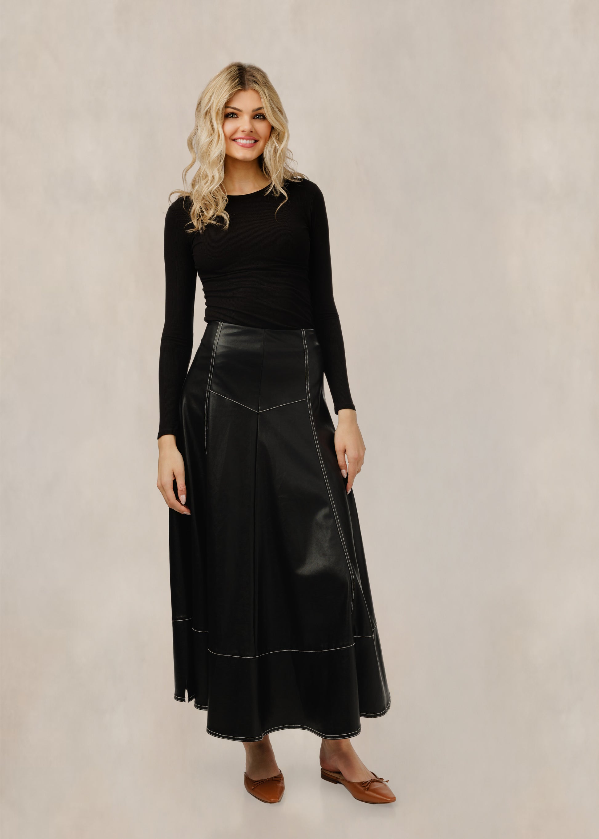 Black Leather Skirt - WW61060S-A