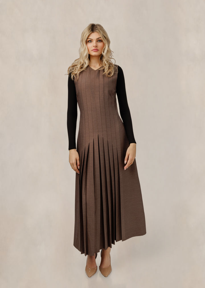 Ribbed Jumper Dress - Brown