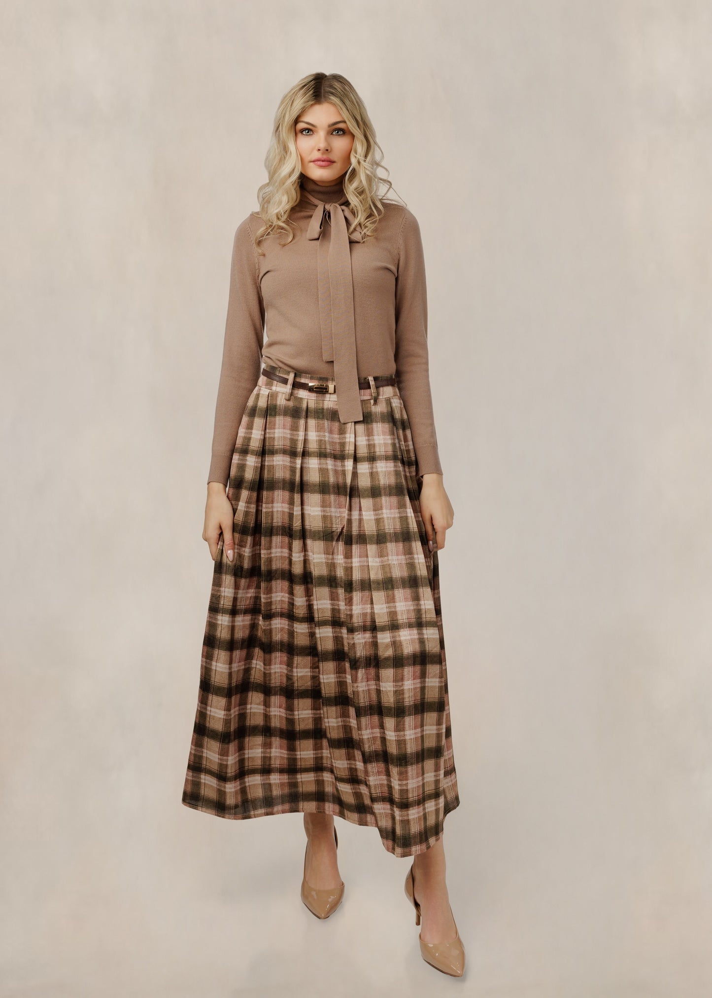 Brown Sweater With Neck Tie - WW61073T-A