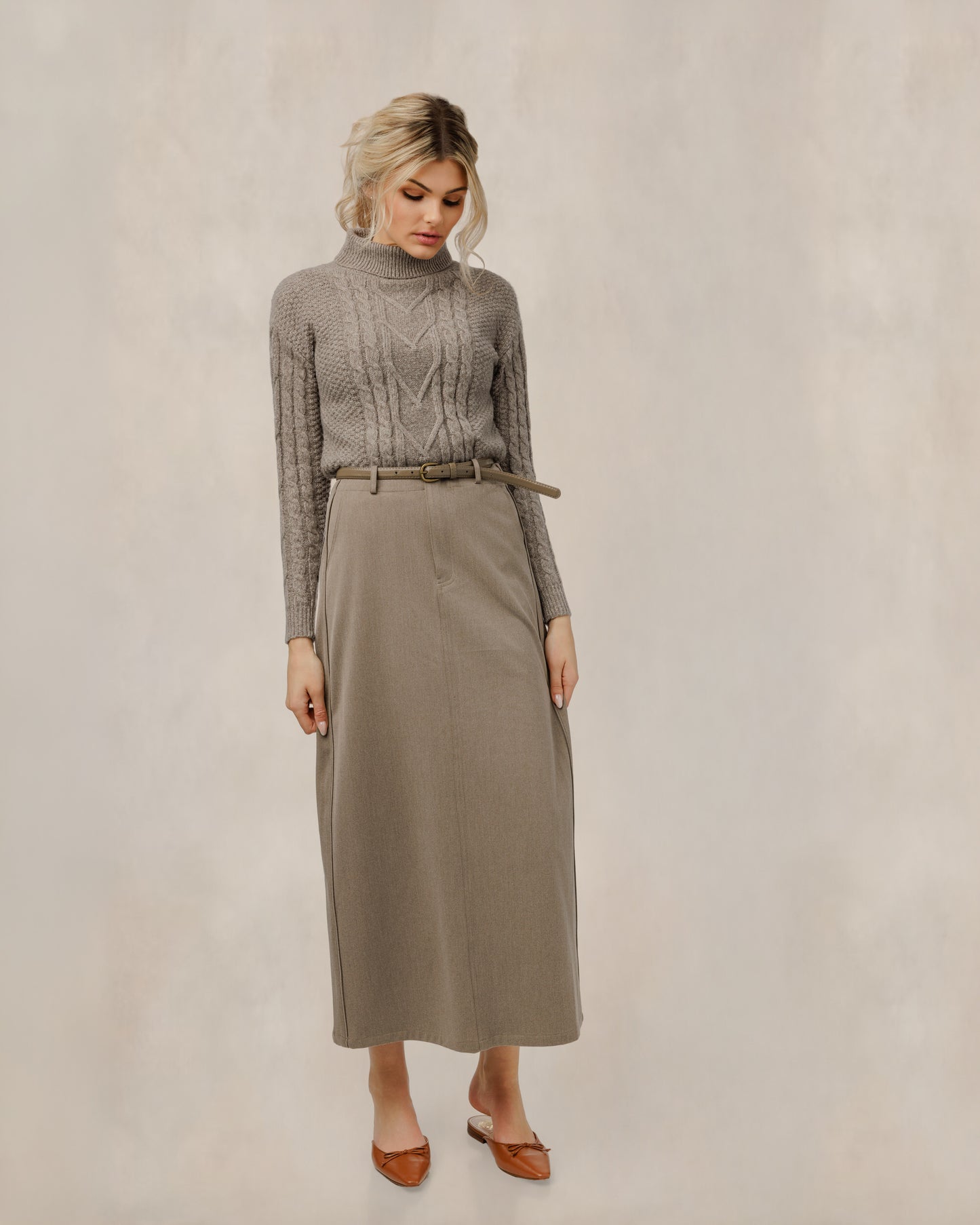 Cable Knit Sweater - Beige - WW61068T-A
