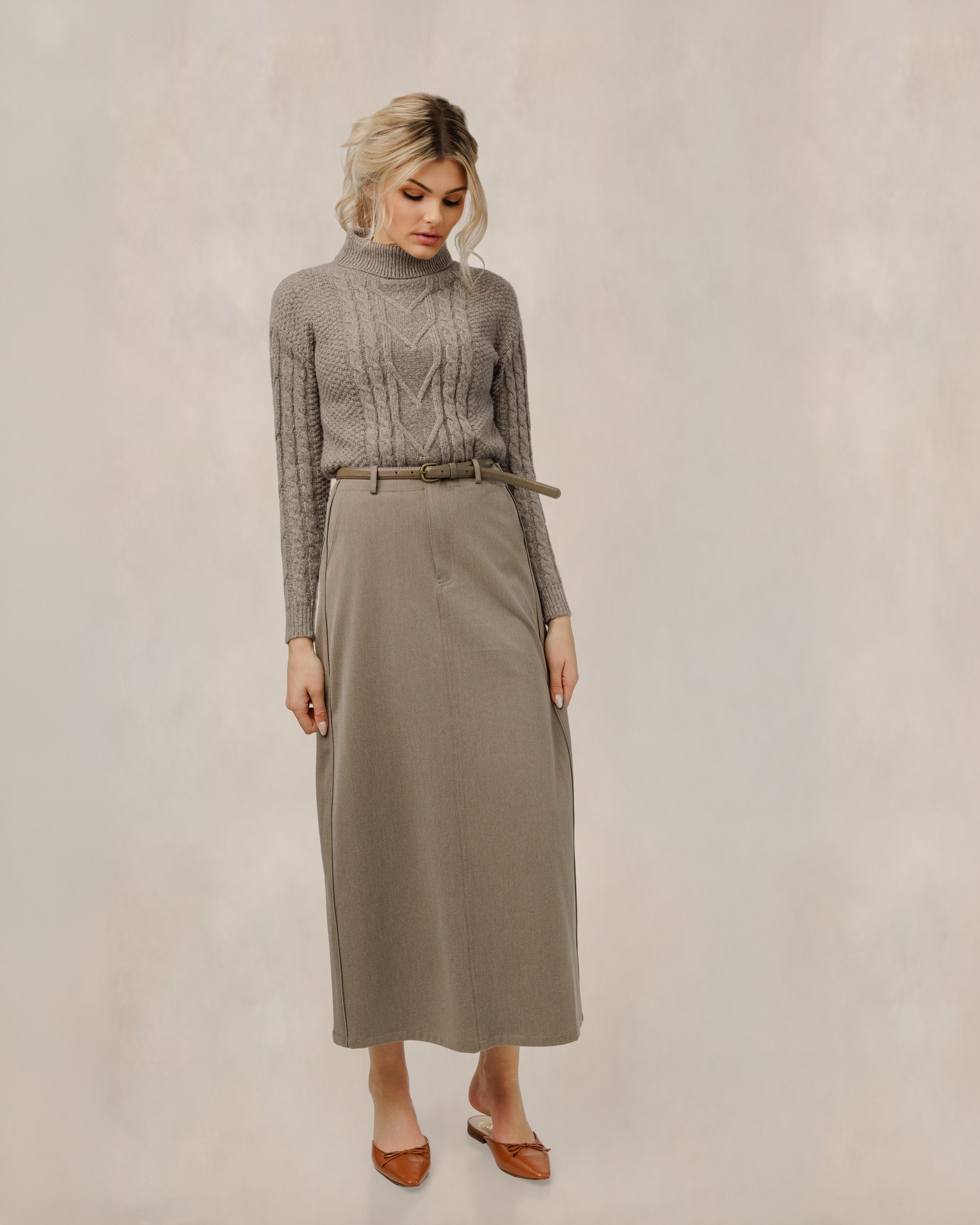 Cable Knit Sweater - Beige - WW61068T-A