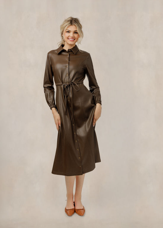 Leather Belt Dress - Brown