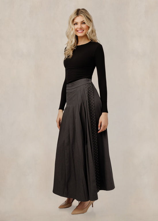 Grey Pleated Skirt With Studs