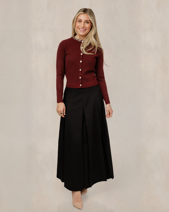 Cardigan With Rhinestone Neck Trim - Burgundy
