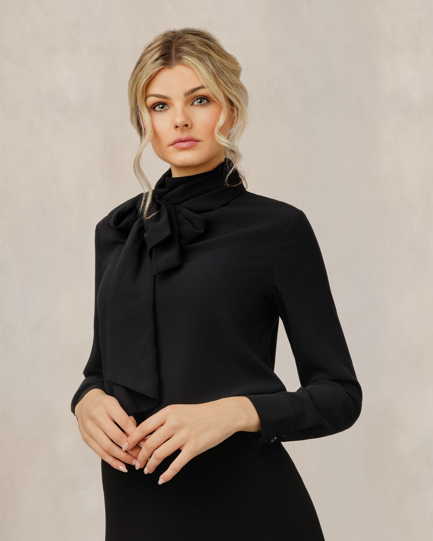 Black Chiffon Blouse With Neck Tie