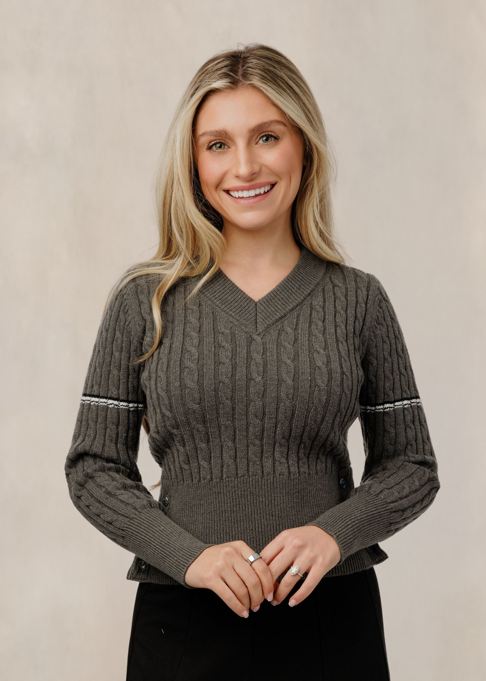 Cable Knit Sweater - Heather Grey - WW61666T-A