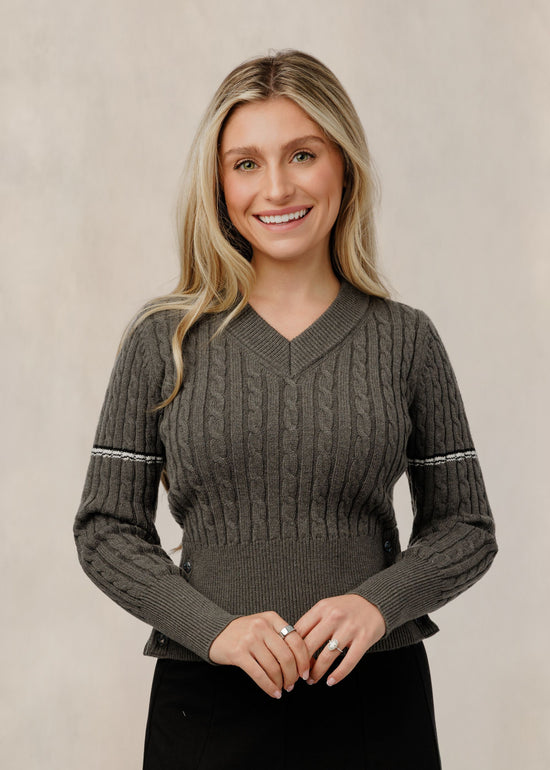 Cable Knit Sweater - Heather Grey - WW61666T-A