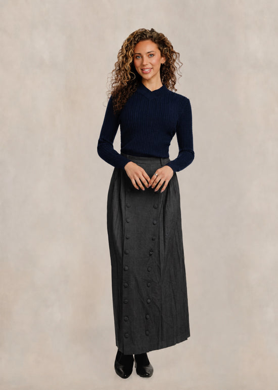 Overlap V-Neck Cable Knit Top - Navy