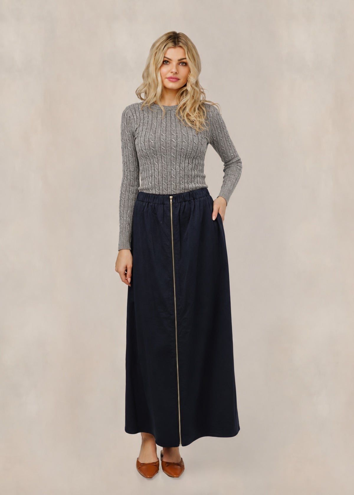 Cable Knit Top - Grey