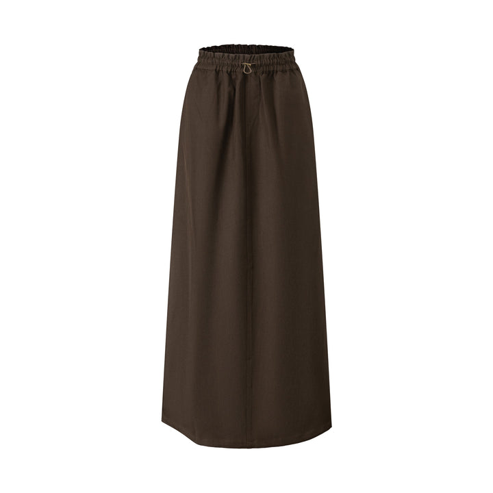 Elastic Waist Column Skirt - Brown