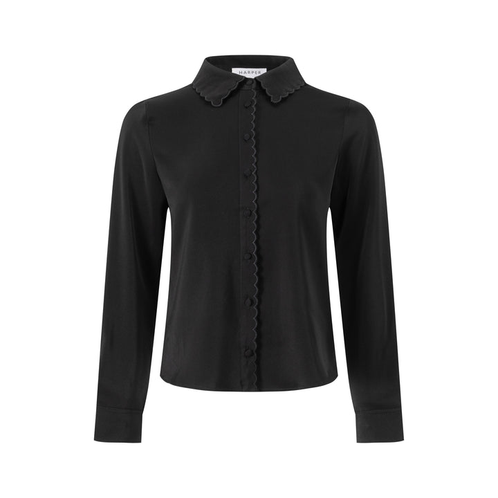 Black Chiffon Button Down Blouse