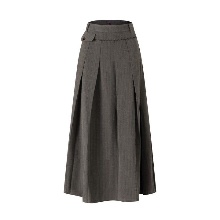 Brown Pleated Skirt W/ Scalloped Detail
