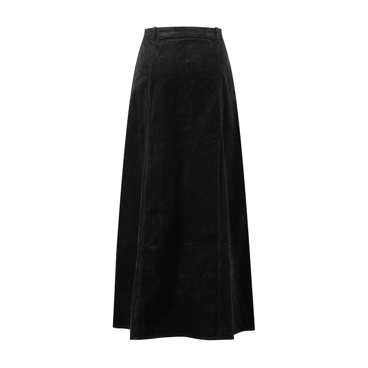 Corduroy Button Down A-Line Skirt - Black