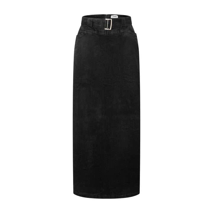 Corduroy Skirt W/ Belt - Black